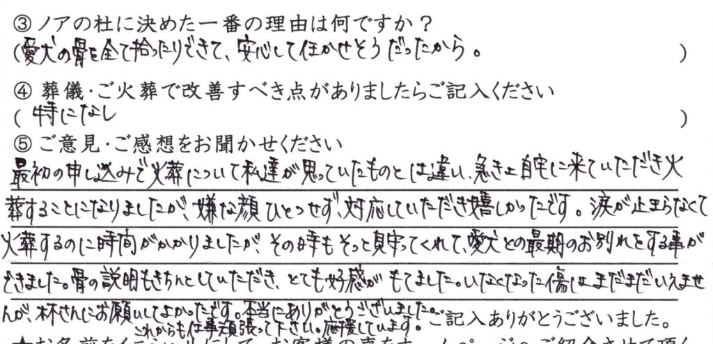福井市のお客様「そっと見守ってくれて 愛犬との最期のお別れをする事ができました」(ﾄｲﾌﾟｰﾄﾞﾙ)